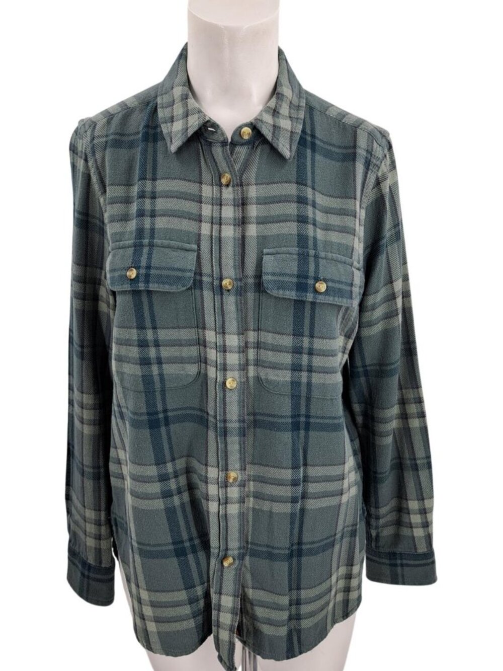 The Normal Brand Womens Plain Flannel Button Up Shirt Size XS Green Blue Pockets - Picture 1 of 12